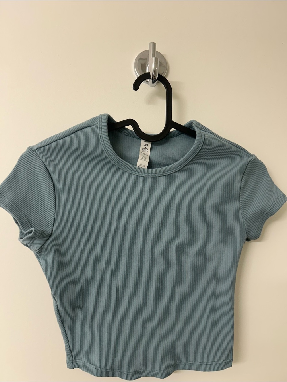 Alo Yoga Ribbed Short Sleeve Crop Top Sage Green Women's XS